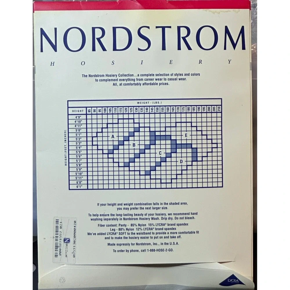 Nordstrom Hosiery Lycra Sheer Control Top Pantyhose Vanilla Size A Style 176 USA